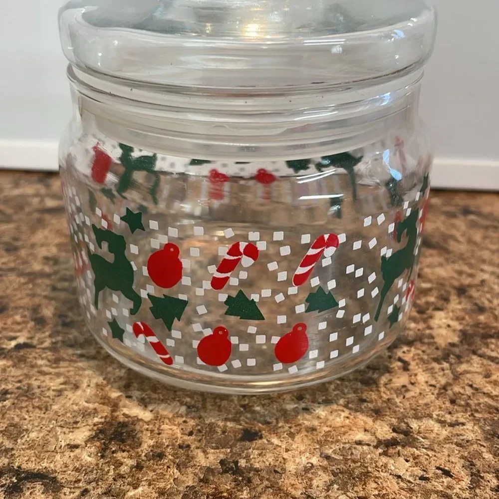 Vintage‎ Christmas glass candy jar with lid